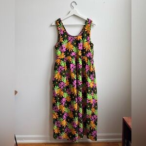 Neon Maximalist Floral Sleeveless Twill Smock Dress